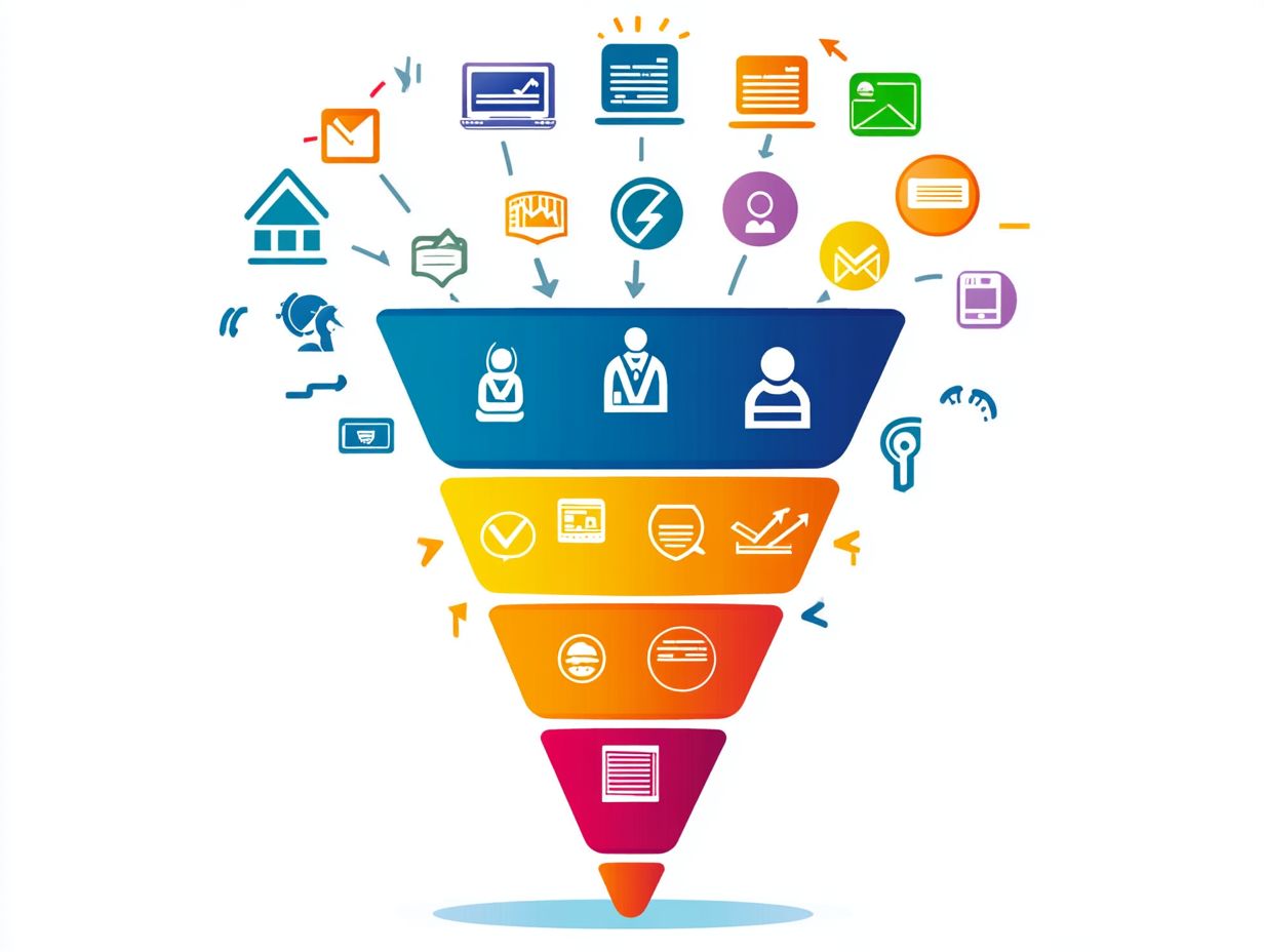 An infographic illustrating the key components of a lead generation funnel.